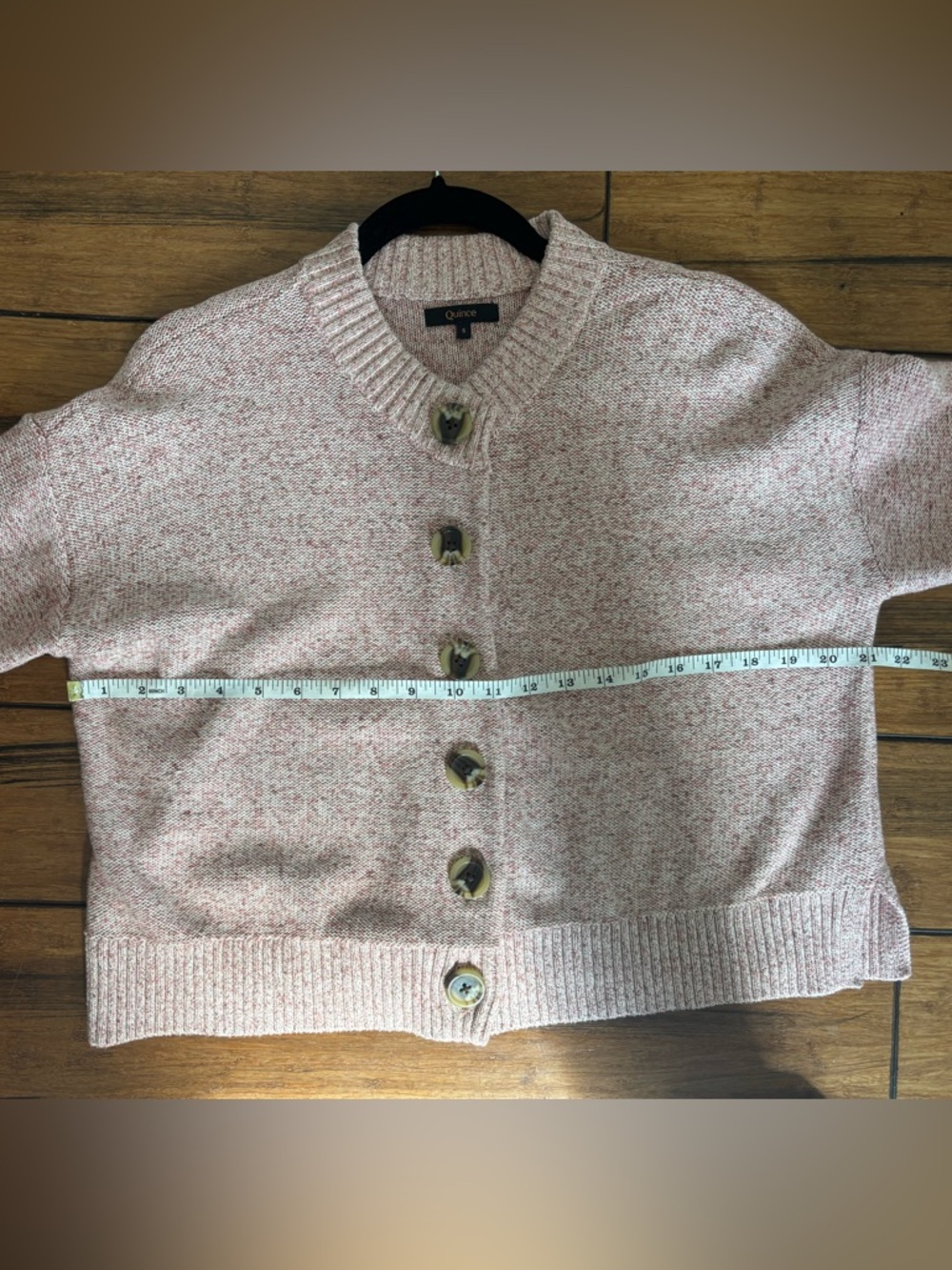 Quince Blush Pink Heathered Button-Front Cropped Cardigan Sweater - Picture 8 of 9